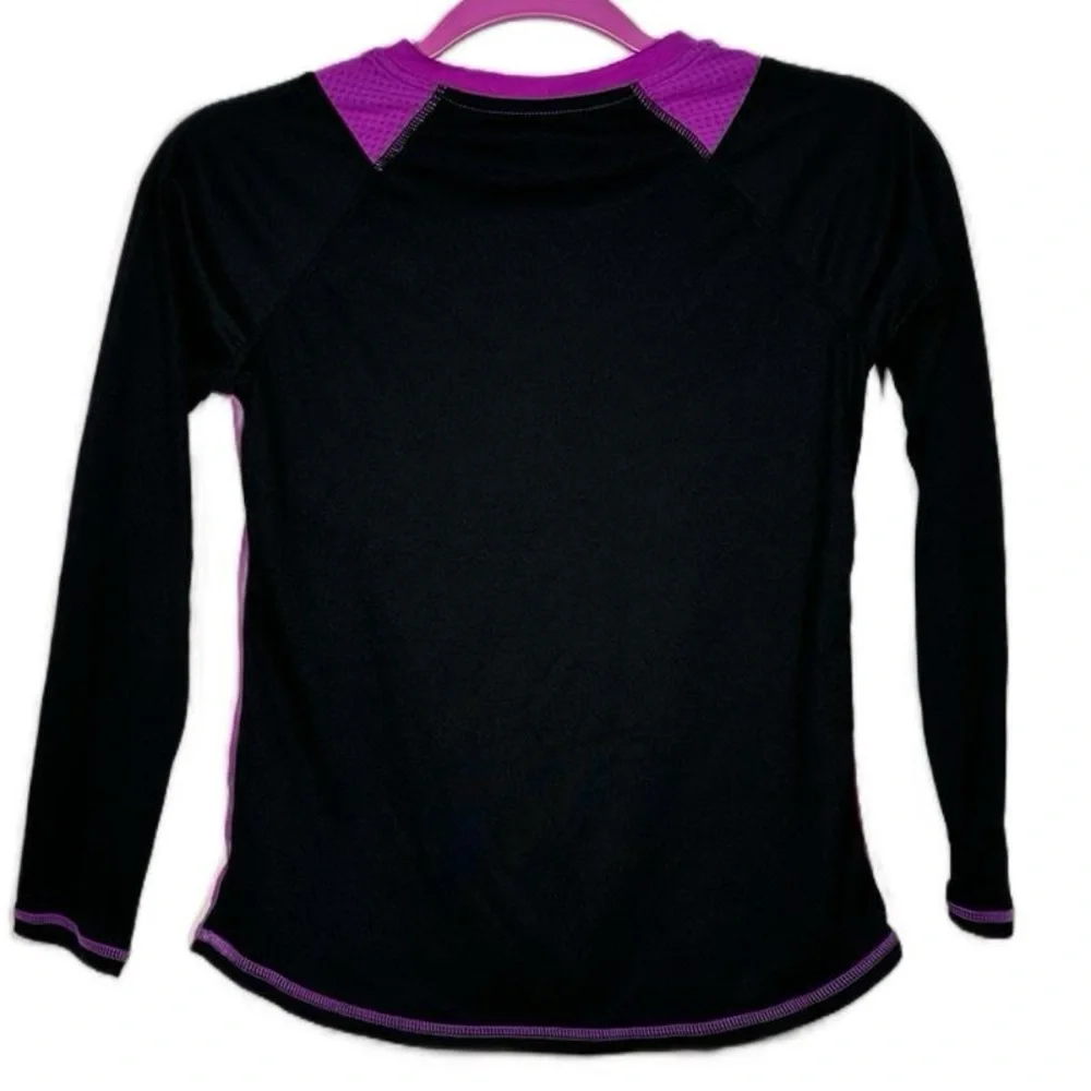 Champion Duo Dry Magenta Black Long Sleeve Athletic Workout Shirt tee L‎ 10-12